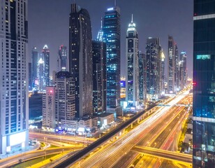 Obraz premium Cityscape at night with illuminated highways