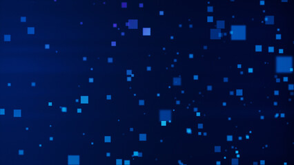 Floating blue pixel squares on a dark background, abstract motion design element for tech or futuristic projects.