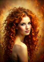 Fototapeta premium Artistic Portrait of Strong-Willed Woman with Fiery Red Hair – Warm, Elegant, Timeless