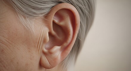 A detailed close-up shot of a person's ear, showcasing texture and age. 