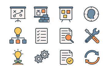 Infographic icons for strategy planning and project management