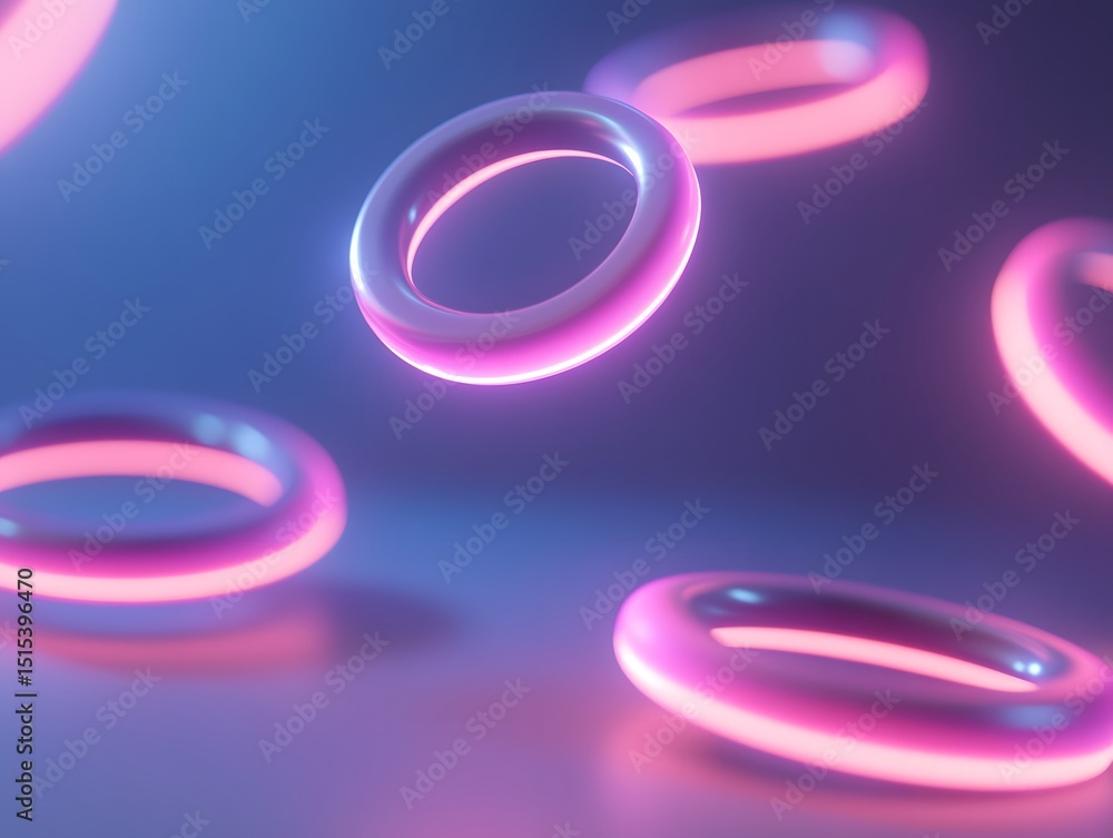 Poster neon ring abstraction: futuristic rings with an ethereal glow, a captivating display of light and fo