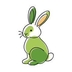 Obraz premium Green and white cartoon rabbit sitting