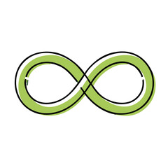 Infinity loop icon in stylized green cartoon design