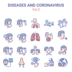 Diseases and corona virus vector icon set.