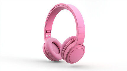 A realistic photo of pink headphones isolated on a white background.
