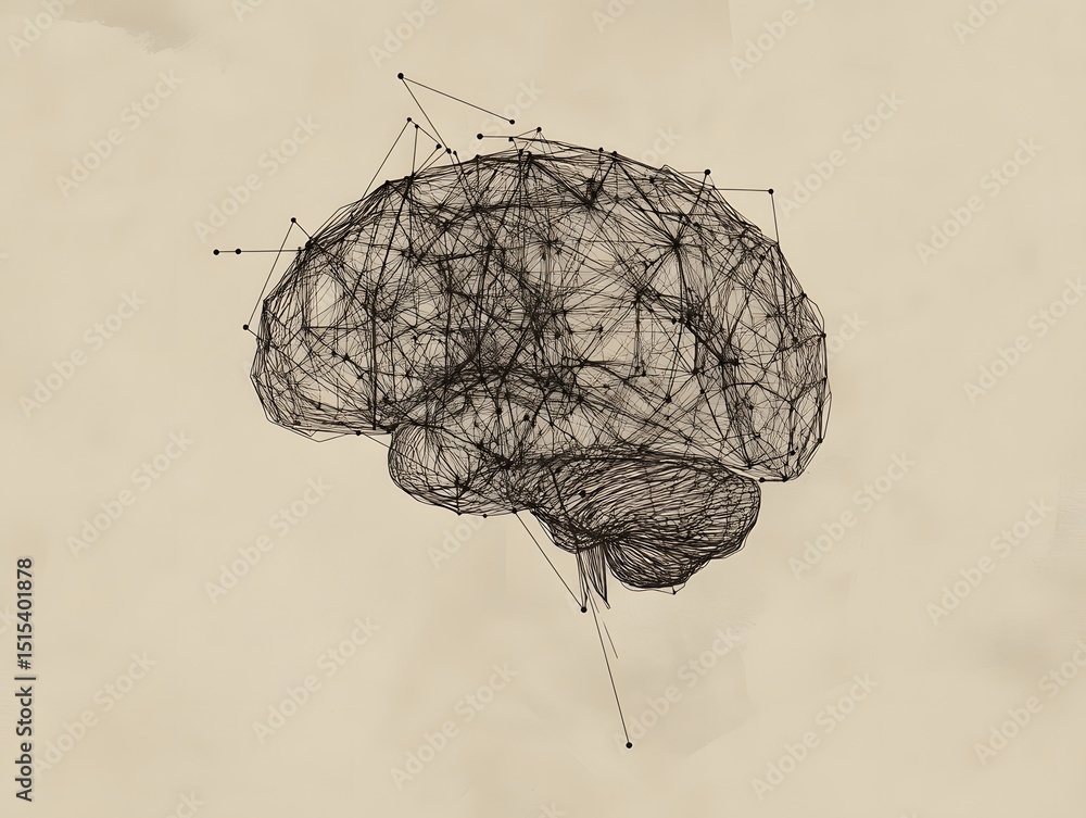 Poster brain network: an artistic representation of the human brain, showcasing the intricate connections a