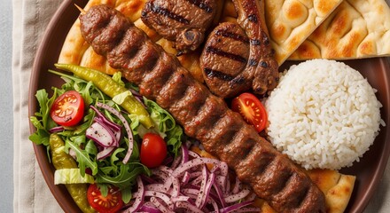 Authentic Turkish Kebab Plate: Adana, Lamb Chops, Rice, Salad and Flatbread