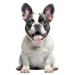 Fototapeta premium Adorable french bulldog sitting proudly with mouth open and tongue out against a transparent background