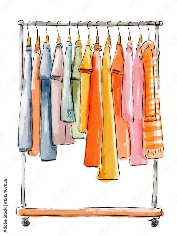 Aufkleber clothing rack filled with colorful garments for display and organization in a bright setting