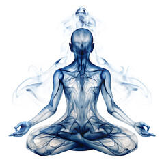 Artistic depiction of a meditating figure showcasing inner body and spiritual energy on transparent  background
