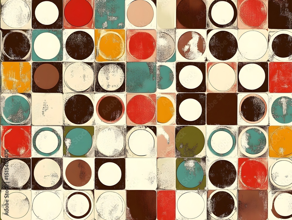 Poster abstract circular pattern: a stunning abstract arrangement showcases a grid of squares and circles, 