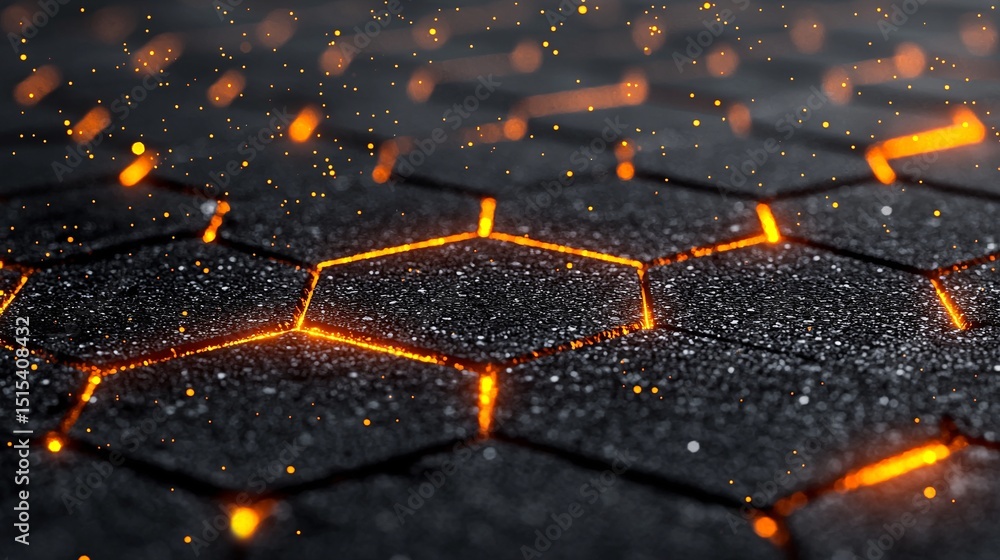 Poster glowing hexagonal structure with orange light