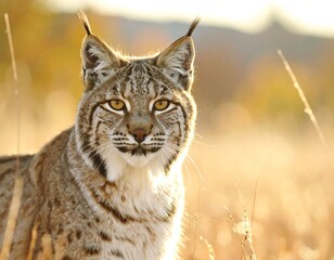 Obraz premium Lynx in golden field (1)