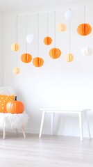 Halloween Paper Craft Decorations Hanging in White Room