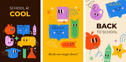Cute Back to School vertical colorful posters 