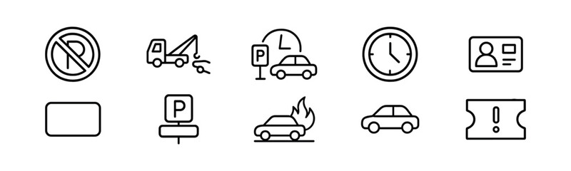 Naklejka premium Parking restriction line icon set - outline style, traffic and vehicle symbols