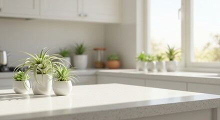 Serene kitchen display with potted plants