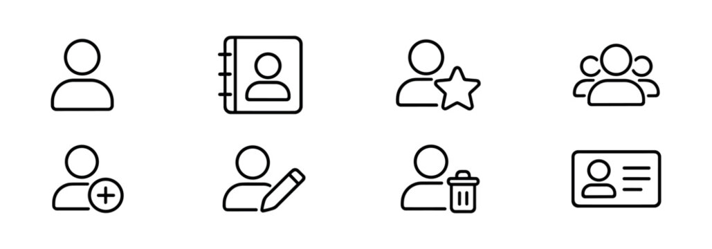 User profile linear icon set - simple, contact and account management symbols