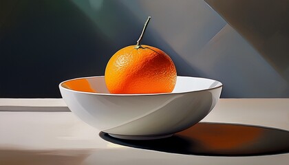 Weiße Porzellanschale mit einer einzigen Orange