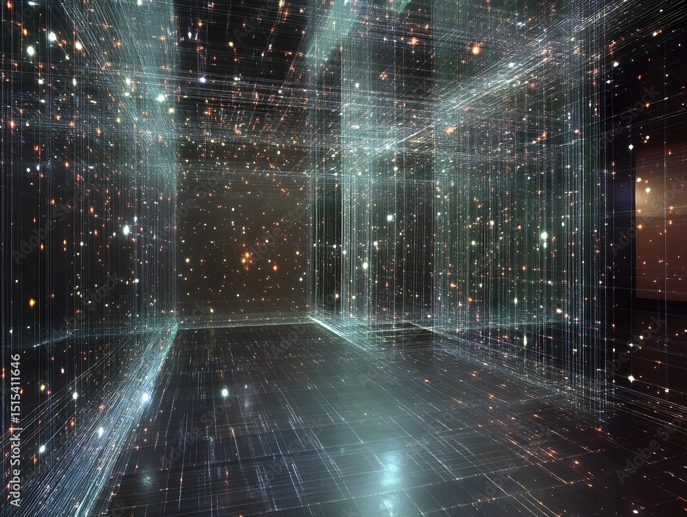 Poster illuminating digital realm: an artistic and immersive depiction of a digital space, where glowing po