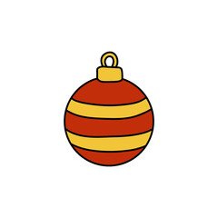 Festive Christmas bauble vector illustration featuring red and yellow stripes, perfect for holiday decor, seasonal greetings, and festive designs. Vibrant, eye-catching, and ideal for winter themes.