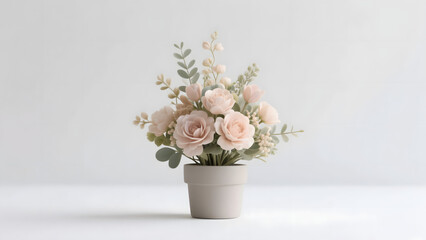 Modern artificial flower arrangement on white background
