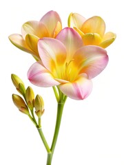 Naklejka premium Elegant freesia flower with a spectrum of colors against a white background