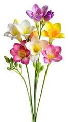 Obraz premium A vibrant and colorful bouquet of freesias against a clean white background