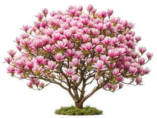 Obraz premium Magnificent Magnolia Tree in Full Bloom Against a Crisp White Background