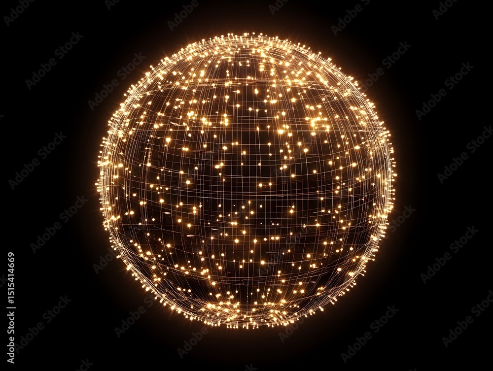 Poster glowing sphere: a captivating sphere of radiant light dots in a dark setting, this image is a great 
