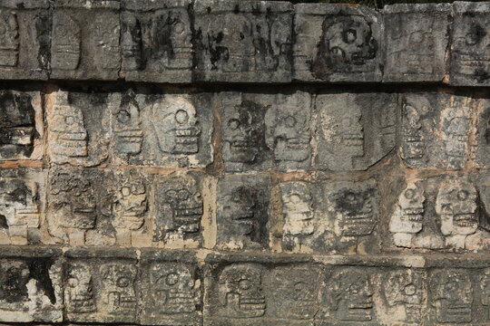 The Tzompantli, or Skull Platform in Chichen Itza, Yucatan, Mexico