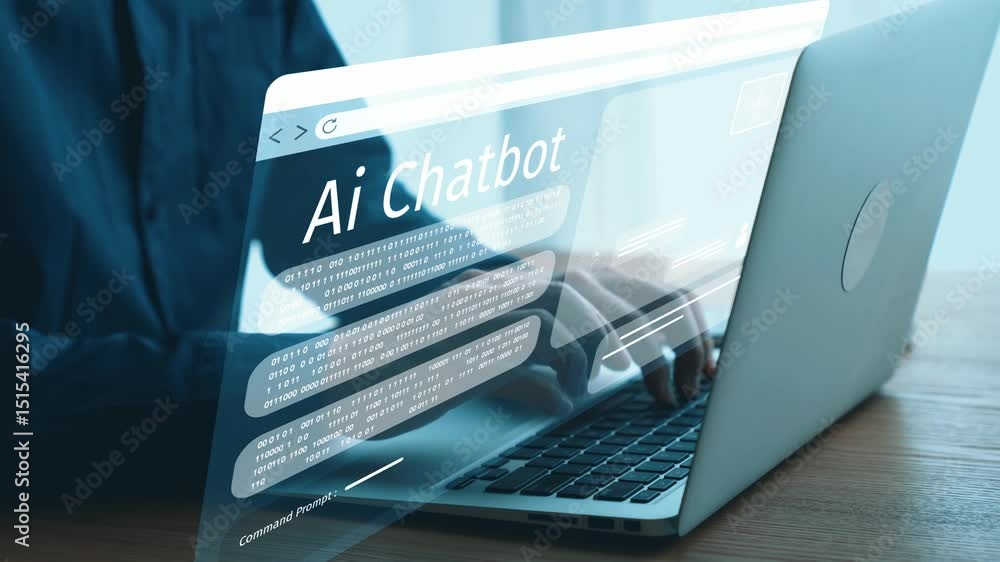 Poster human interact with ai artificial intelligence virtual assistant chatbot in concept of ai artificial