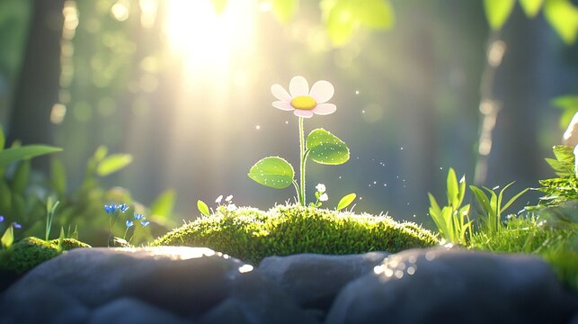 Animated Flower Blooming in Sunlit Forest