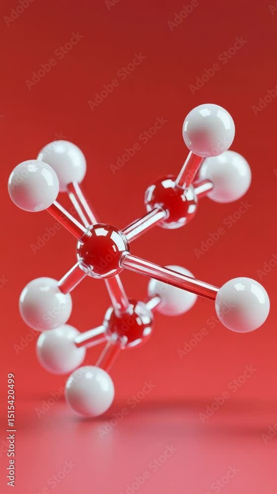 Poster a model of a molecule is shown in a red background. the molecule is made up of many small spheres, s