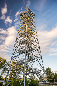 Mauerwald, Poland - August 15, 2021. Lookout tower in museum area