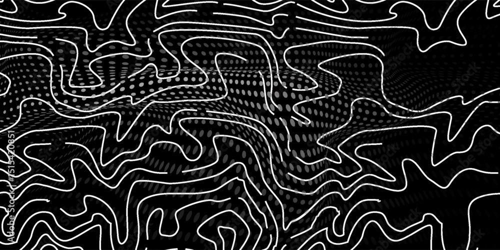 Poster texture lines and halftone dots. pattern round shape. black and gold background