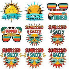 Nine summer beach themed designs with suns and sunglasses