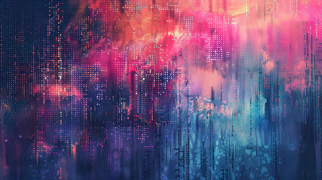 Abstract digital background featuring binary code and AI algorithms running in layers, symbolizing data processing, machine learning, and the complexity of artificial intelligence systems