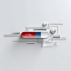 Digital CTRL key as capsule interface in red white blue, abstract control concept in futuristic minimal tech vector illustration