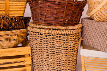 Many kinds of baskets on a stack