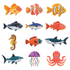 Naklejka premium illustrations vector design for sea beach marine creatures icon sword tail fish design items 