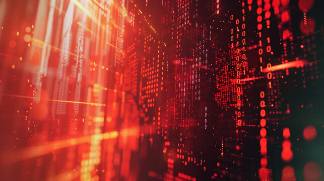 Abstract digital background featuring binary code and AI algorithms running in layers, symbolizing data processing, machine learning, and the complexity of artificial intelligence systems
