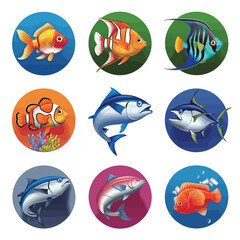 Naklejka premium illustrations vector design for sea beach marine creatures icon sword tail fish design items 