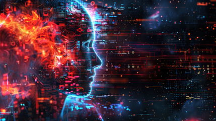 Abstract digital background featuring binary code and AI algorithms running in layers, symbolizing data processing, machine learning, and the complexity of artificial intelligence systems
