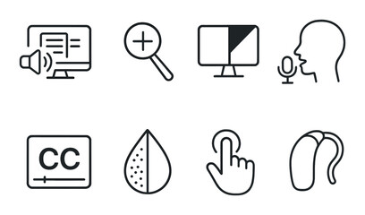 Accessibility icons set – silhouette, assistive, inclusive design symbols for accessibility