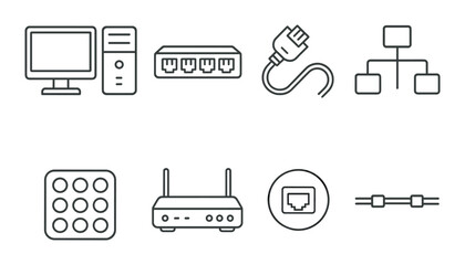 Local network setup line icons set – outline, internet and connectivity symbols