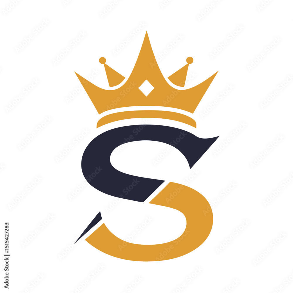 Poster elegant logo design featuring a crown and initials cs in gold and silver tones on a dark background 