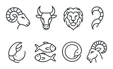 Astrology animal silhouette icons set – zodiac, horoscope, and astrological signs