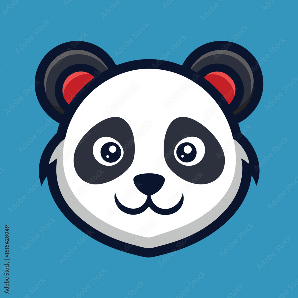 Poster cute vector illustration of a panda head with a cheerful expression set against a warm orange backgr